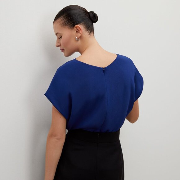 MM LaFleur Nejvi starry night blue draped cap sleeve Soft Wave blouse - Picture 5 of 8